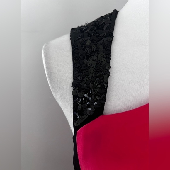 Sachin + Babi NWT Vegas Silk pink and black Cocktail Dress Sequin Shoulder 4 - Picture 6 of 13